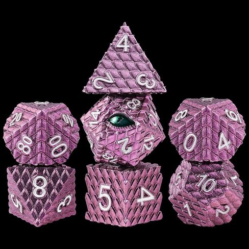 7pcs Dragon Scale Dice Set,Dragon Eye DND Metal Dice with Gift Metal Box for Dungeons and Dragon Tabletop Game (Grass Green & Red Eye) in Saudi Arabia