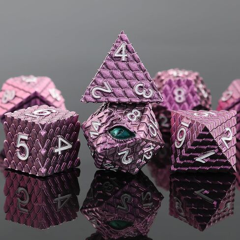 7pcs Dragon Scale Dice Set,Dragon Eye DND Metal Dice with Gift Metal Box for Dungeons and Dragon Tabletop Game (Grass Green & Red Eye) in Saudi Arabia