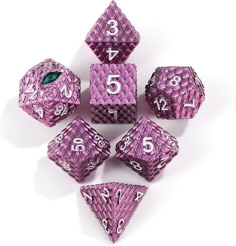 7pcs Dragon Scale Dice Set,Dragon Eye DND Metal Dice with Gift Metal Box for Dungeons and Dragon Tabletop Game (Grass Green & Red Eye) in Saudi Arabia