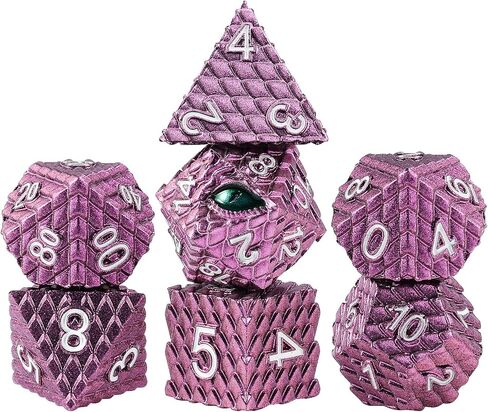 7pcs Dragon Scale Dice Set,Dragon Eye DND Metal Dice with Gift Metal Box for Dungeons and Dragon Tabletop Game (Grass Green & Red Eye) in Saudi Arabia
