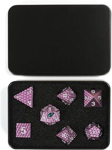 7pcs Dragon Scale Dice Set,Dragon Eye DND Metal Dice with Gift Metal Box for Dungeons and Dragon Tabletop Game (Grass Green & Red Eye) in Saudi Arabia