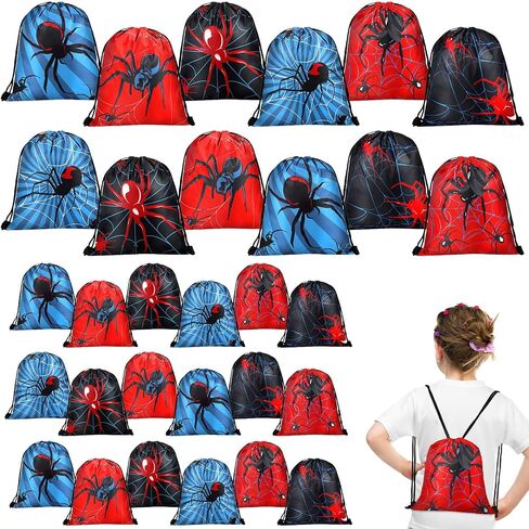 Lothee 30 Pcs Spider Party Favor Bags Spider Drawstring Bag Kids Birthday Party Decorations Gift Treat Goodie Candy Backpack(Heroic Style) in Saudi Arabia