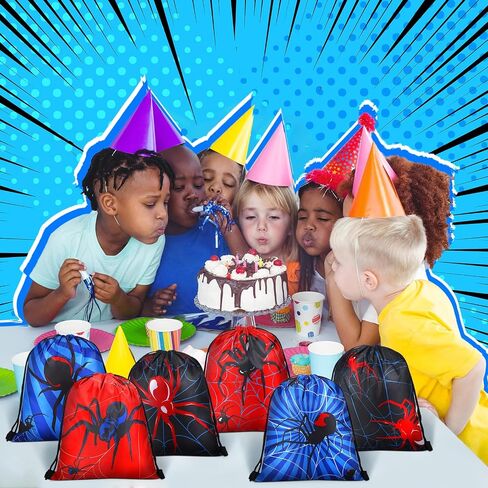 Lothee 30 Pcs Spider Party Favor Bags Spider Drawstring Bag Kids Birthday Party Decorations Gift Treat Goodie Candy Backpack(Heroic Style) in Saudi Arabia