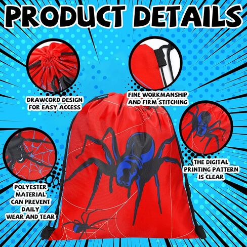 Lothee 30 Pcs Spider Party Favor Bags Spider Drawstring Bag Kids Birthday Party Decorations Gift Treat Goodie Candy Backpack(Heroic Style) in Saudi Arabia