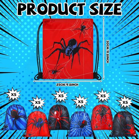 Lothee 30 Pcs Spider Party Favor Bags Spider Drawstring Bag Kids Birthday Party Decorations Gift Treat Goodie Candy Backpack(Heroic Style) in Saudi Arabia