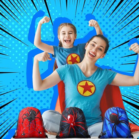Lothee 30 Pcs Spider Party Favor Bags Spider Drawstring Bag Kids Birthday Party Decorations Gift Treat Goodie Candy Backpack(Heroic Style) in Saudi Arabia