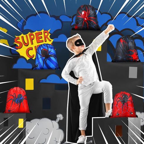 Lothee 30 Pcs Spider Party Favor Bags Spider Drawstring Bag Kids Birthday Party Decorations Gift Treat Goodie Candy Backpack(Heroic Style) in Saudi Arabia