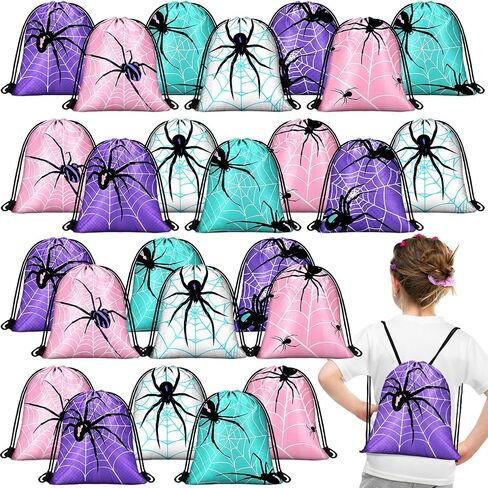 Lothee 30 Pcs Spider Party Favor Bags Spider Drawstring Bag Kids Birthday Party Decorations Gift Treat Goodie Candy Backpack(Heroic Style) in Saudi Arabia