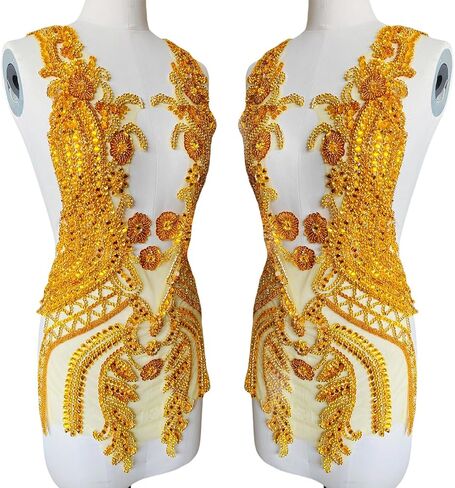 Pure Handmade Rhinestone lace Large Bodice Applique Sewing Beads Stones Trim Patches for Dress Clothes Accessories 17.7X31.8inches (Light Purple) in Saudi Arabia