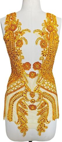 Pure Handmade Rhinestone lace Large Bodice Applique Sewing Beads Stones Trim Patches for Dress Clothes Accessories 17.7X31.8inches (Light Purple) in Saudi Arabia