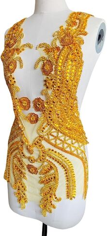 Pure Handmade Rhinestone lace Large Bodice Applique Sewing Beads Stones Trim Patches for Dress Clothes Accessories 17.7X31.8inches (Light Purple) in Saudi Arabia