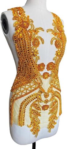 Pure Handmade Rhinestone lace Large Bodice Applique Sewing Beads Stones Trim Patches for Dress Clothes Accessories 17.7X31.8inches (Light Purple) in Saudi Arabia