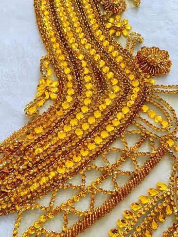 Pure Handmade Rhinestone lace Large Bodice Applique Sewing Beads Stones Trim Patches for Dress Clothes Accessories 17.7X31.8inches (Light Purple) in Saudi Arabia