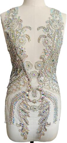 Pure Handmade Rhinestone lace Large Bodice Applique Sewing Beads Stones Trim Patches for Dress Clothes Accessories 17.7X31.8inches (Light Purple) in Saudi Arabia