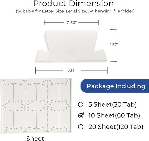 Y YOMA 120 Pack Paper Hanging File Folder Tabs Decorative Tab for Hanging File Folders 1/5-Cut Adjustable Quick Tabs Office Supplies Suitable for Letter Size, Legal Size, A4 Folder, 20 Sheet in Saudi Arabia