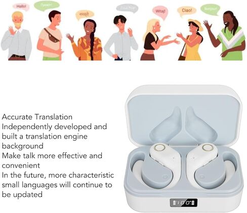 Language Translator Earbuds, Bluetooth 5.3 Simultaneous Translation Device, 74 Languages 70 Accents Online Voice Translator with APP, with Charging Case, for iOS Android in Saudi Arabia
