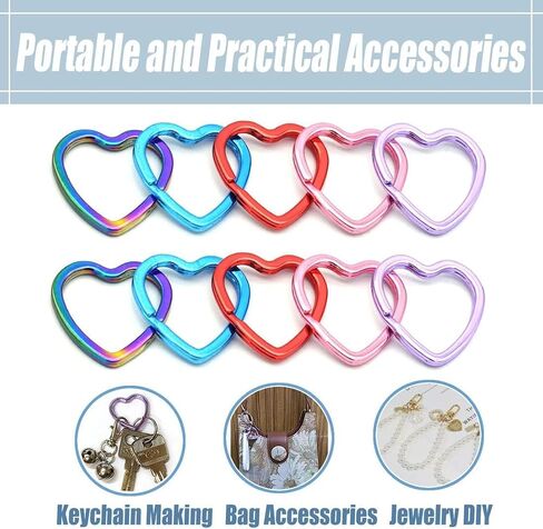 Heart Shape Key Ring Colorful Split Ring - Pink Jump Ring Leather Craft for Key Chains Connectors Jewelry Making (All Color) in Saudi Arabia