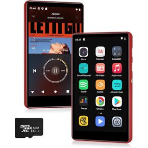 80GB MP3 Player with Bluetooth and WiFi, Mp3 & Mp4 Music Player with Spotify, Amazon Music, Audible, Browser, 4.0 inch IPS Touch Screen Android MP4 Player with Speaker, FM Radio, Up to 512GB Red