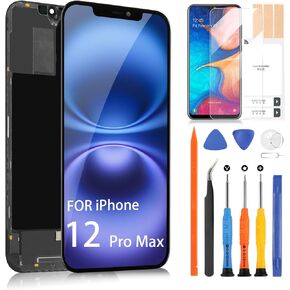 للحصول على استبدال شاشة iPhone 12 Pro Max - لـ iPhone 12 Pro Max LCD Display Moxpizer لـ iPhone 12 Promax A2342 A2410 A2411 A2412 LCD شاشة تعمل باللمس بالكامل مع أدوات الإصلاح (أسود ، 6.7 بوصة)