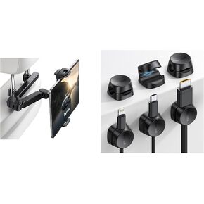 Lamicall Car Headrest Tablet Holder + 1s Lock Spring Cord Clips Organizer