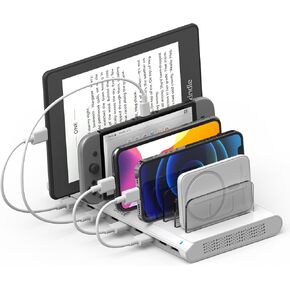 Unitek Charging Station for Multiple Devices, 10-Port USB Charger with SmartIC Technology and Adjustable Dividers, Organizer Stand Compatible with iPad, Tablet, Kindle, iPhone, White