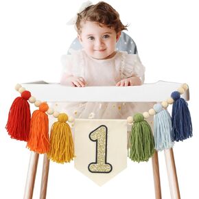 Handmade Rainbow 1st Birthday HighChair Banner Colorful Party Decoration For Girls Boys Baby Shower Kids Bedroom