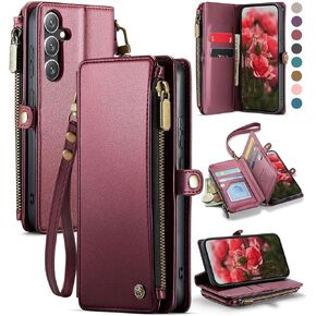 Defencase for Galaxy S25 Case Wallet with RFID Blocking Card Holder for Women, Elegant PU Leather Magnetic Snap Flip Wristlet Strap Zipper Wallet Phone Cases for Samsung Galaxy S25 5G 6.2", Purple