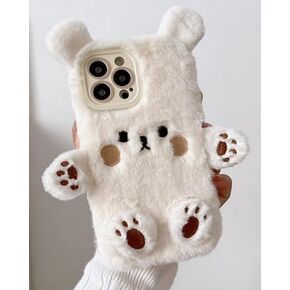 Fluffy Case for Samsung Galaxy A16 5G Cute Bear Cartoon Case for Girls Women Winter Warm Soft TPU Bumper Plush Fuzzy Fur Back Protective Phone Cover (Brown)
