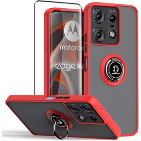 QUIETIP Case Compatible with Motorola Edge 50 Pro 5G with Screen Protector,TPU + Hard PC Shockproof Magnetic Ring Car Mount Stand Cover,Black