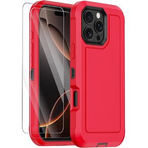 Annymall for iPhone 16 Pro Max Case with 2 Screen Protector,Shockproof Drop Protection Dust Proof Heavy Duty Military Grade Multi-Layer Rugged Protective Phone Case Cover (Burgundy)