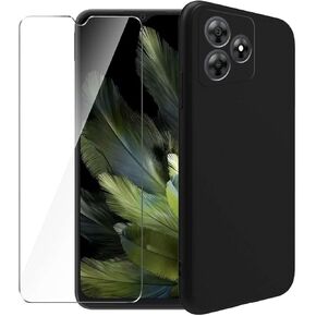 Case for Blackview Wave 8C + Glass Screen Protector Tempered Film - Transparent Silicone Soft Flexible Bumper Shockproof TPU Protective Cover Shell (Black) in Kuwait