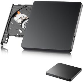 External CD DVD Drive for Laptop, USB3.0 & USB-C CD/DVD Burner Ultra-Slim Portable DVD±RW Player Reader Disc Drive Compatible with Desktop PC Windows 11/10/8/7 Linux Mac OS Mac MacBook Pro/Air