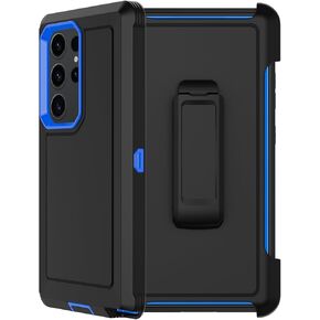 RubCase for Samsung Galaxy S23 Ultra Case with 2X Screen Protector, Dual Layer Bumper Cover with Belt Clip Holster & Kickstand, Full Body Heavy Duty Phone Case for Galaxy S23 Ultra 5G (Black/Orange)