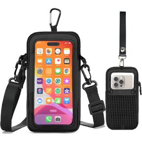 Clear Phone Purse Crossbody with Adjustable Strap, Cell Phone Pouch Around The Neck, Shoulder Holster with Wrist Strap, Small Crossbody Bags for Women Man Girl Boy