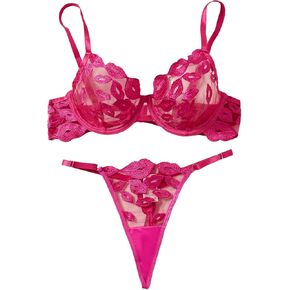 Milumia Women's Mesh Underwired Lingerie Set Embroidered Bra and Thong Sets