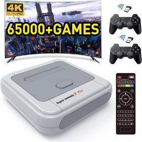 Kinhank Retro Game Console,Super Console X PRO Emulator Console with 65000+ Games,70+Emulators,Dual System,4K TV,5 Players,LAN/WiFi,Durable Controllers,Best Gifts