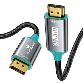 DisplayPort 1.4 to HDMI 2.1 Cable 10FT [8K@60Hz,4K@120Hz] Unidirectional Braided Display Port to HDMI 2.1 Cable, DP to HDMI Support HDR HDCP 2.3 for Monitor, Graphics Card, PC