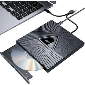 External CD/DVD Drive for Laptop, USB 3.0 Type-C USB Portable Player for Laptop CD DVD +/-RW Disk Drive CD Burner Writer Reader Compatible with Desktop Windows Apple (Multifunctional)
