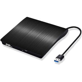 External CD DVD Drive, USB 3.0, Slim Portable Optical Drive, Black
