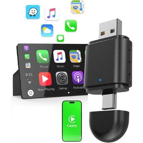 Mini Wireless CarPlay Adapter for iPhone & Android, 2-in-1 Plug CarPlay Converts Wired to Wireless,Auto-Connect for Car Play Adapter for iOS 10+/Android 11+