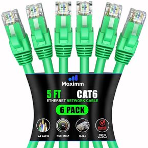 Maximm Cat 6 Ethernet Cable 3 ft (6-Pack) - High-Speed LAN Cable, Internet Cable, Patch Cable, and Network Cable - UTP, 10Gbps, 550MHz Ethernet Cord - Orange