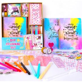 Joyeee Kids' Diaries, Journals & Notebooks, with Blue Pattern Boys Secret Notebooks, Animals and Plants Stickers, Gold Sliver Masking Tape, Multicolored Pen, Magnetic Bookmarks Arts Craft Kit