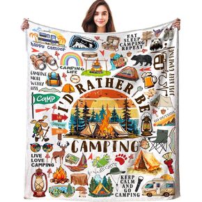 Camping Blanket Gifts for Men Women Stuff Plush Camper Blankets and Throws Camping Essentials Camping Gifts for Men Women Boys Teens Camping Lovers Birthday Party Decorations Hiking Fishing 50"X40"