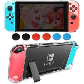 Protective Case for Nintendo Switch, Clear Switch Case Grip Cover Shock-Absorption and Anti-Scratch Dockable Cover Accessories for Switch Console and Joy Con Slim Hard Shell with Thumb Grips Caps