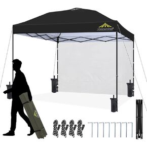 10x10 ft Pop Up Canopy Tent,Outdoor Commercial Canopy Shelter with Removable Sidewall, Stakes, Ropes, and Carrying Bag,Waterproof Portable Outdoor Shade for Patio,Camping,Eventing(Black)