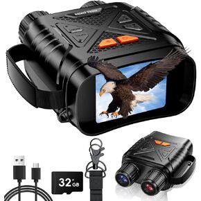 Night Vision Goggles, Hunting Binoculars for Adults, Rechargeable Thermal Binoculars with 10X Digital Zoom,7 IR Levels,32GB TF Card and HD Screen,Capable of Saving Photos Videos for Camping & Security