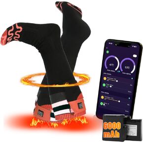 Heated Socks for Men Women with APP Remote Control, 7.4V 22.2WH,6000mAh Up to17H Rechargeable (Orange, M)