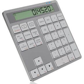 Bluetooth Number Pad, Portable 2.4G Wireless Numeric Keypad with Display Calculator, Slim 34-Keys External Financial Accounting Numpad Keyboard Data Entry Compatible with Laptop Desktop PC Macbook