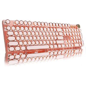 EWEADN V20 Green Typewriter Keyboard,87 Keys Backlit Typewriter Style Mechanical Keyboards, Media Control Knob, Wired/BT5.0/2.4G Typewriter Style Computer Keyboards Pink Switch for Windows/Mac/PC