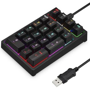 Number Pad, Mechanical USB Wired Numeric Keypad with Color Backlit 21 Key Numpad for Laptop Desktop Computer PC Black (Blue Switches)